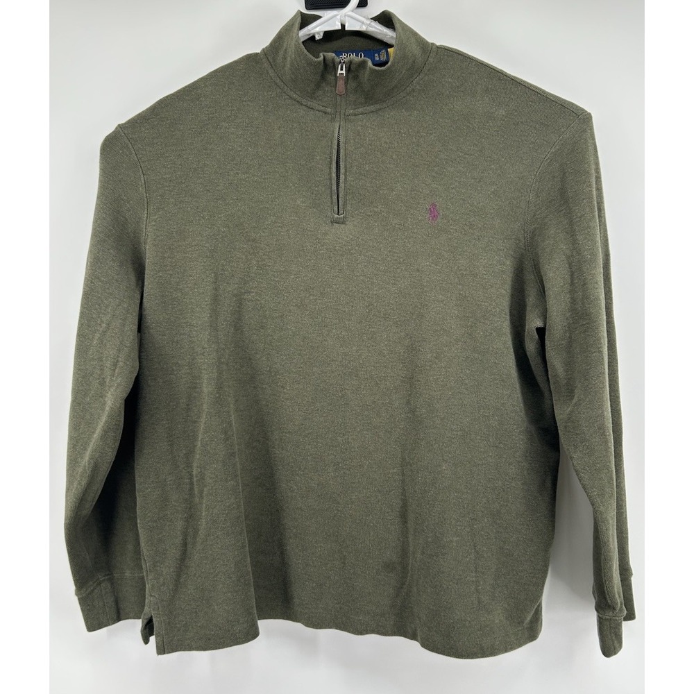 Polo Ralph Lauren Estate Rib Long Sleeve Quarter Zip Pullover‎ Green Size XL